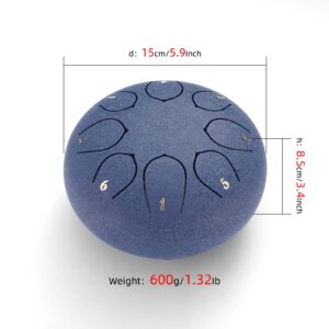 ZXZYHFTY Steel Tongue Drum, 6 Inch 8 Note Rain Chime Drum with Bag, Music Book, Drumsticks, Mallet Holder and Finger Paddles, for Camping, Meditation or Yoga .(Navy Blue)