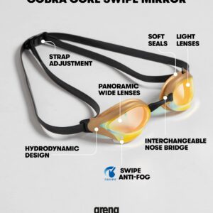 ARENA Unisex Cobra Core Swipe Anti-Fog Racing Swim Goggles for Men and Women Polycarbonate Mirror Lens, Aqua/Black