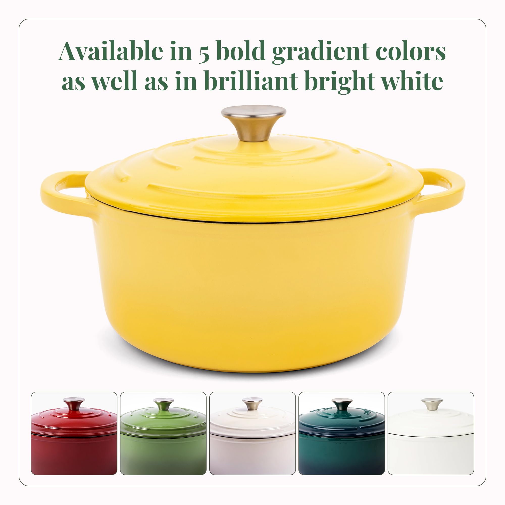 Larder & Vine Enameled Cast Iron Dutch Oven with Lid - Oversized Handles, Dome Lid, Dutch Oven for Sourdough Bread Making – 5.7QT/5.4L - (Limoncello)