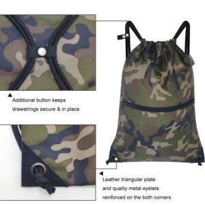 CALACH Large Camo Laundry Bag Backpack + Large Camo Drawstring Bag Backpack Sports Gym Sack