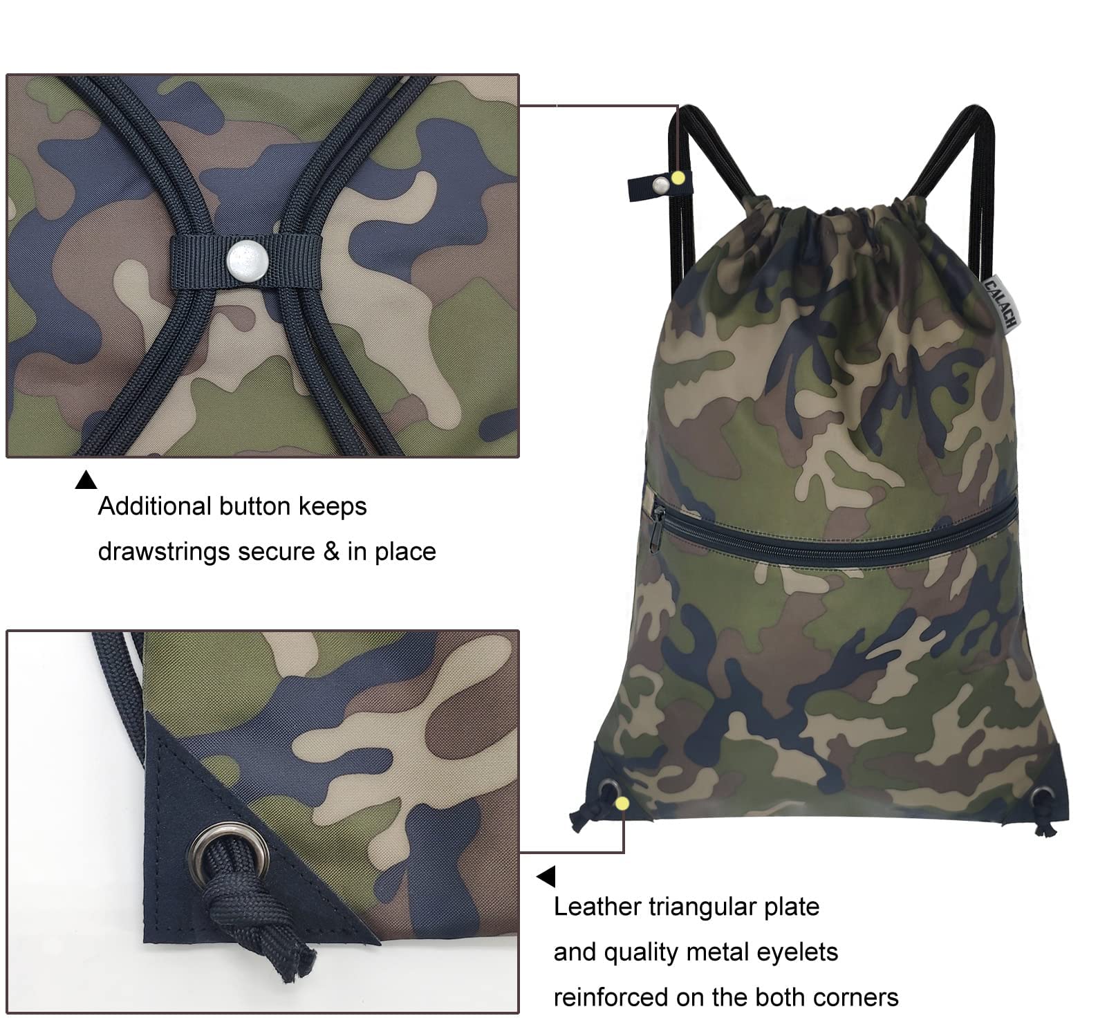 CALACH Large Camo Laundry Bag Backpack + Large Camo Drawstring Bag Backpack Sports Gym Sack