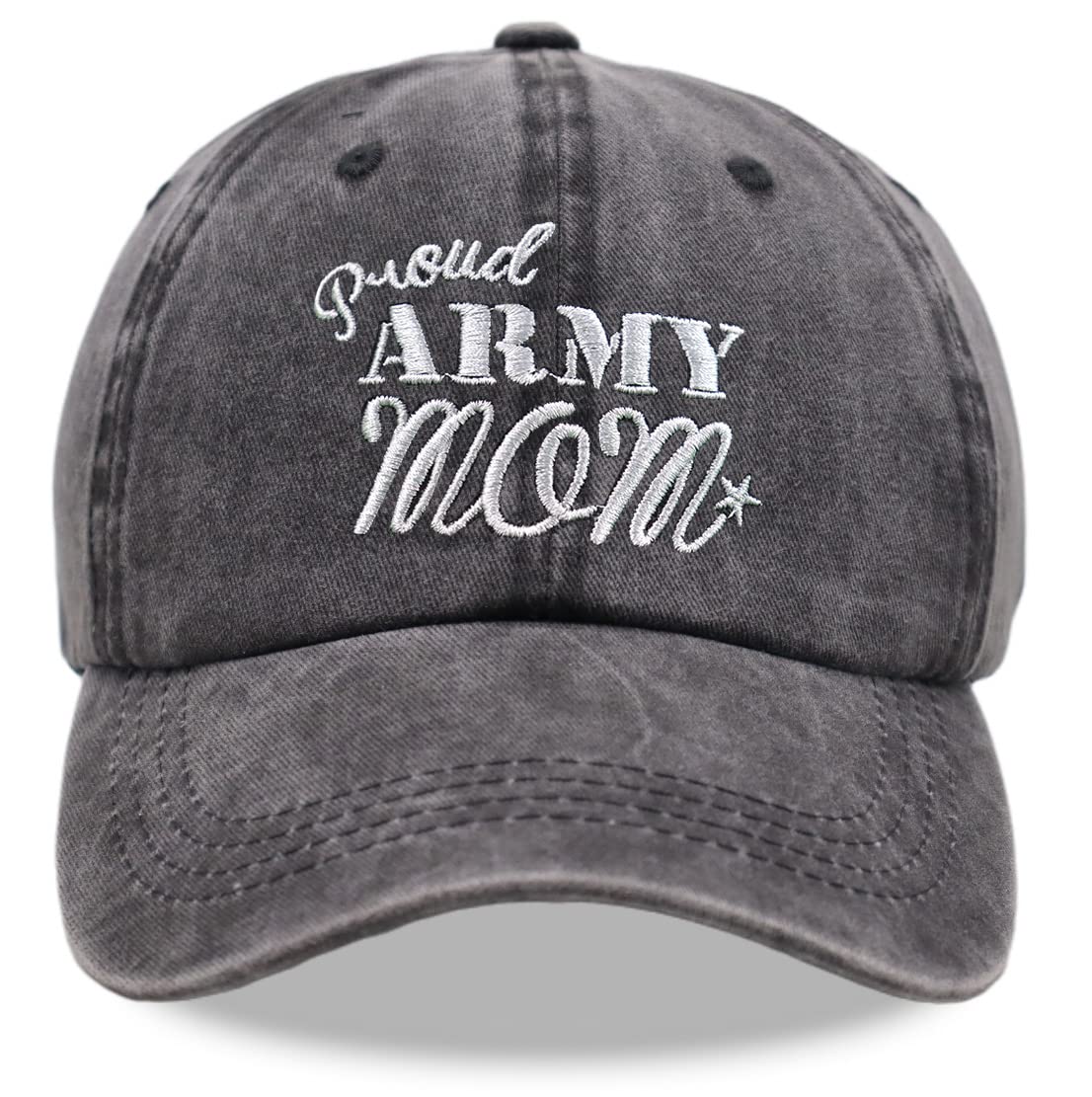 Kamaple Proud Army Mom Hat, Military Embroidered Baseball Cap Distressed Washed Adjustable Denim (Embroidered Black)