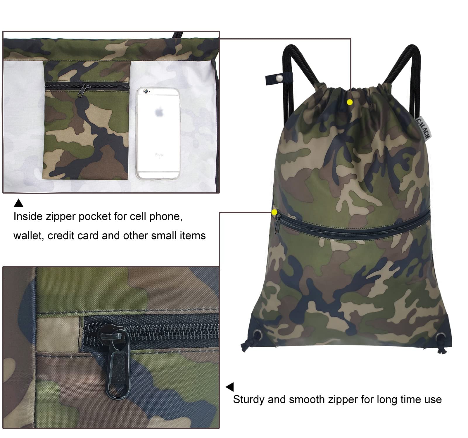 CALACH Large Camo Laundry Bag Backpack + Large Camo Drawstring Bag Backpack Sports Gym Sack