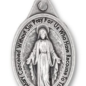 Caritas et Fides Bulk Pack of 10 - Miraculous Medal Pendant for Necklace -1" Oval Silver Oxidized Miraculous Medals Pendant for Necklace, Medals for Jewelry Catholic, Made in Italy