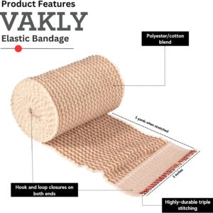 Elastic Bandage Wrap with Self-Closure [Pack of 3] Comfort Athletic Compression Roll, 5 Yards Stretched for Customized Compression on Knee, Ankle, Wrist - Plus a Vakly First Aid Kit Guide (3 INCH)