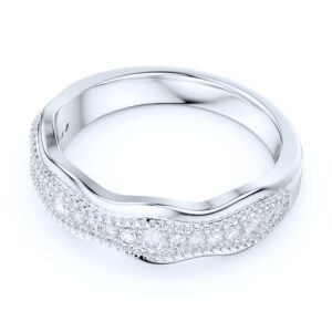 PRSTANI Sterling Silver Fancy Wave Shape Milgrain Simulated Round Brilliant Diamond Full Eternity Ring Wedding Band (12)