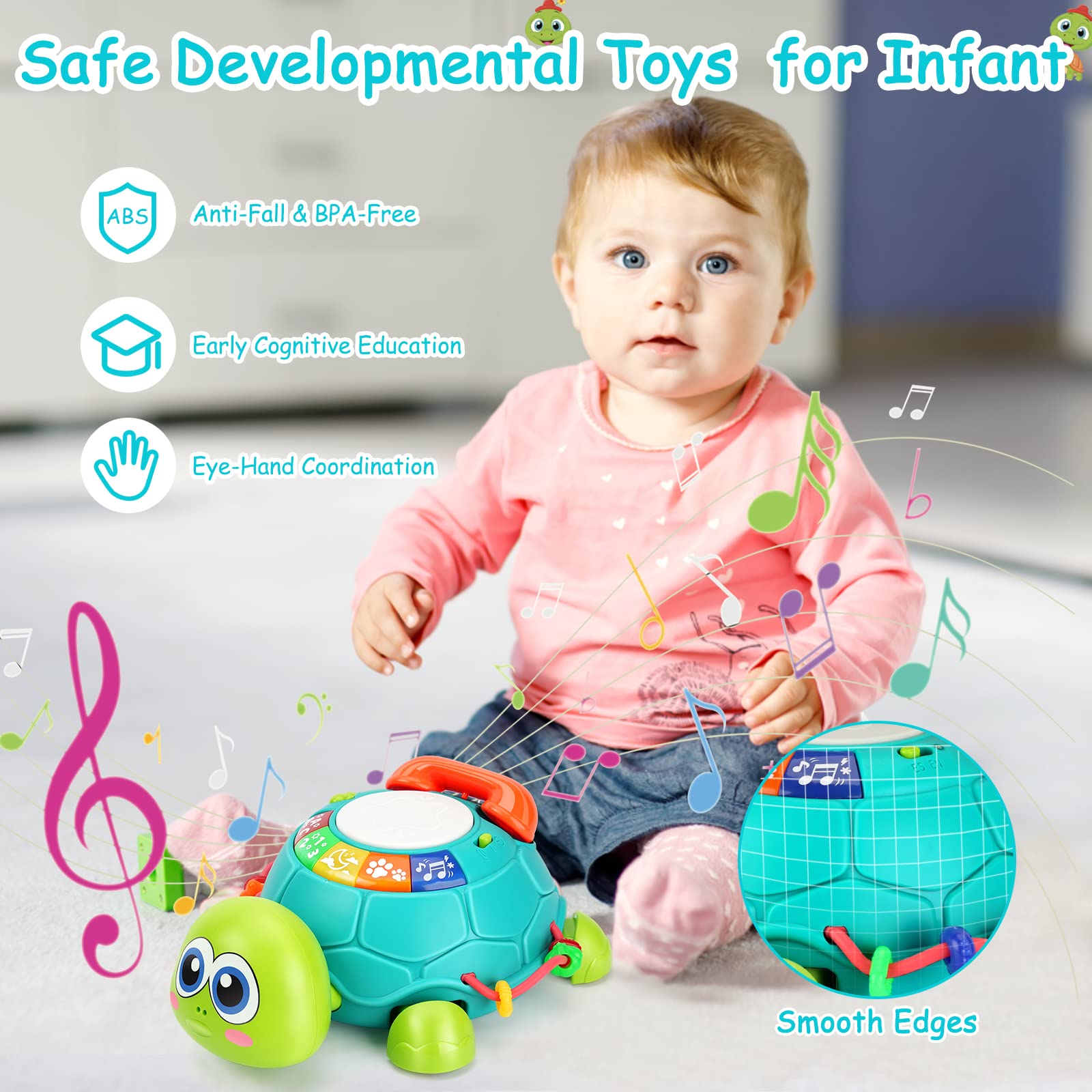 Musical Turtle Baby Toys 6 to 12 Months, Infant Light up Music Toys Tummy Time Development, Crawling Toy for 7 8 9 10+ Month Old, Easter Christmas for Babies 4 5 6 12 Month Boy Girl