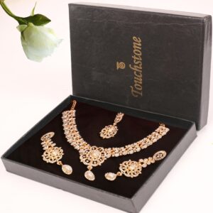 Touchstone Indian jewelry sets for womens bollywood set bridal jewellery necklace earrings artificial accessories faux pearl kundan desi punjabi traditional wedding maang tikka in gold tone for women