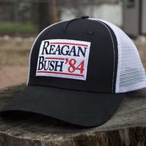 Urban Ridge Reagan Bush ’84 Adult Trucker Hat Snapback, Black with Embroidered Patch