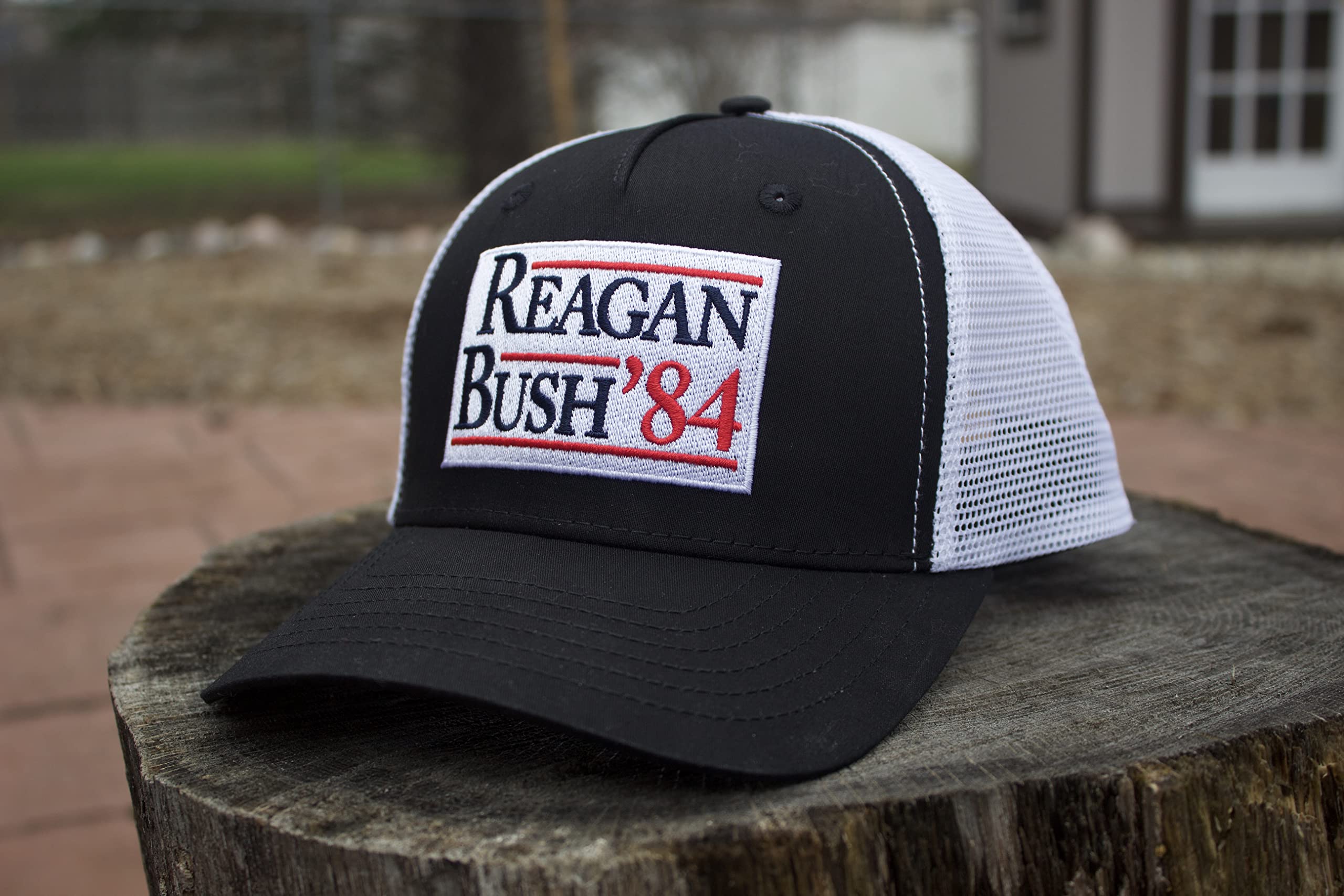 Urban Ridge Reagan Bush ’84 Adult Trucker Hat Snapback, Black with Embroidered Patch