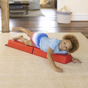 Hearthsong 4-Foot Gymnastics Balance Beam, 24 "L x 5"W x 4"H, Red, 2-Piece Lightweight Foam, Hook and Loop Connectors, Non-Slip Surface, Ages 3 and Up