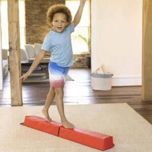 Hearthsong 4-Foot Gymnastics Balance Beam, 24 "L x 5"W x 4"H, Red, 2-Piece Lightweight Foam, Hook and Loop Connectors, Non-Slip Surface, Ages 3 and Up