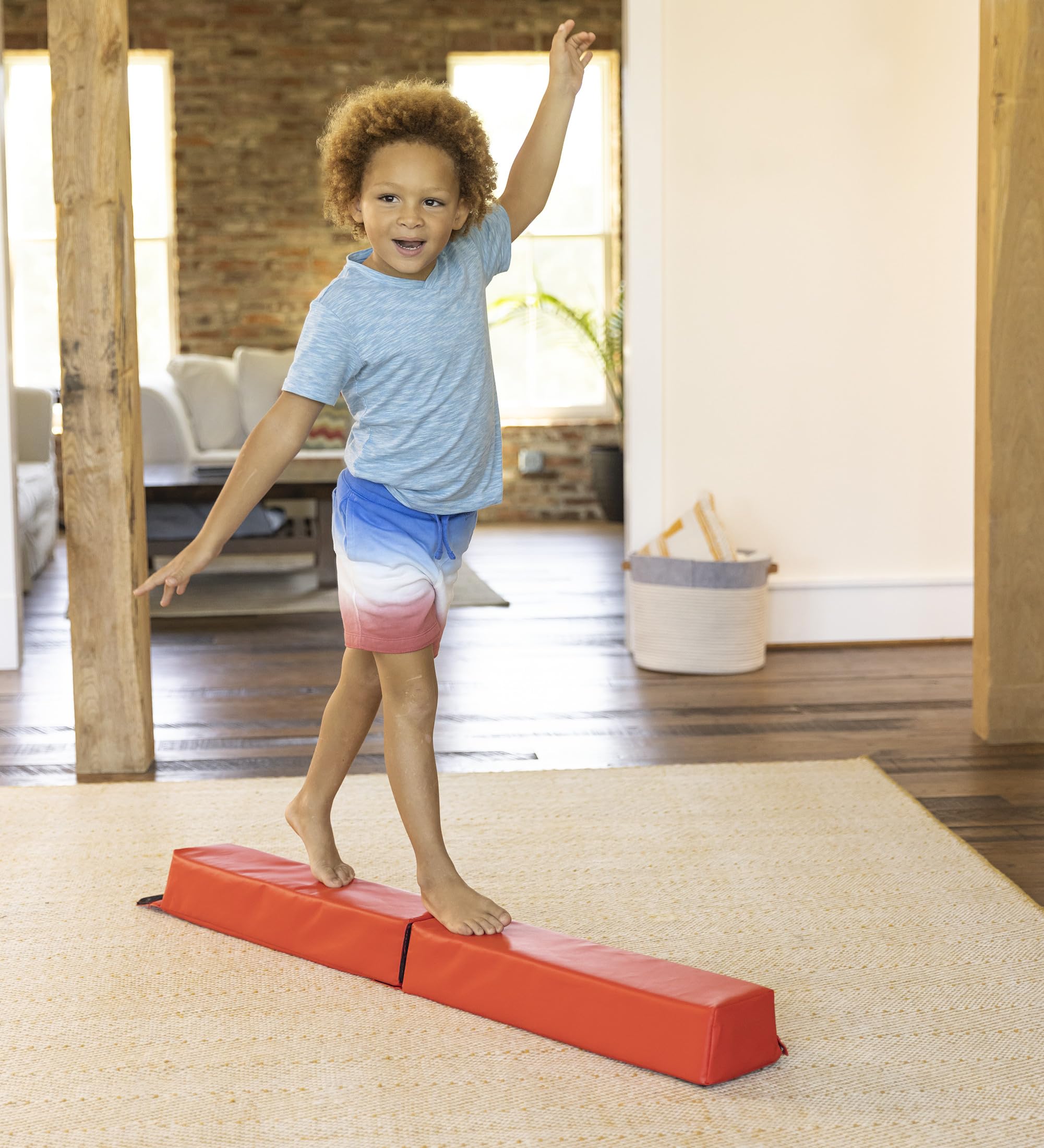 Hearthsong 4-Foot Gymnastics Balance Beam, 24 "L x 5"W x 4"H, Red, 2-Piece Lightweight Foam, Hook and Loop Connectors, Non-Slip Surface, Ages 3 and Up