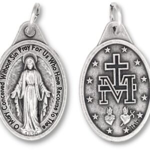 Caritas et Fides Bulk Pack of 10 - Miraculous Medal Pendant for Necklace -1" Oval Silver Oxidized Miraculous Medals Pendant for Necklace, Medals for Jewelry Catholic, Made in Italy