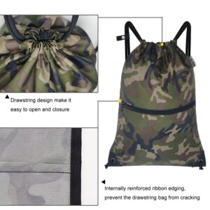 CALACH Large Camo Laundry Bag Backpack + Large Camo Drawstring Bag Backpack Sports Gym Sack