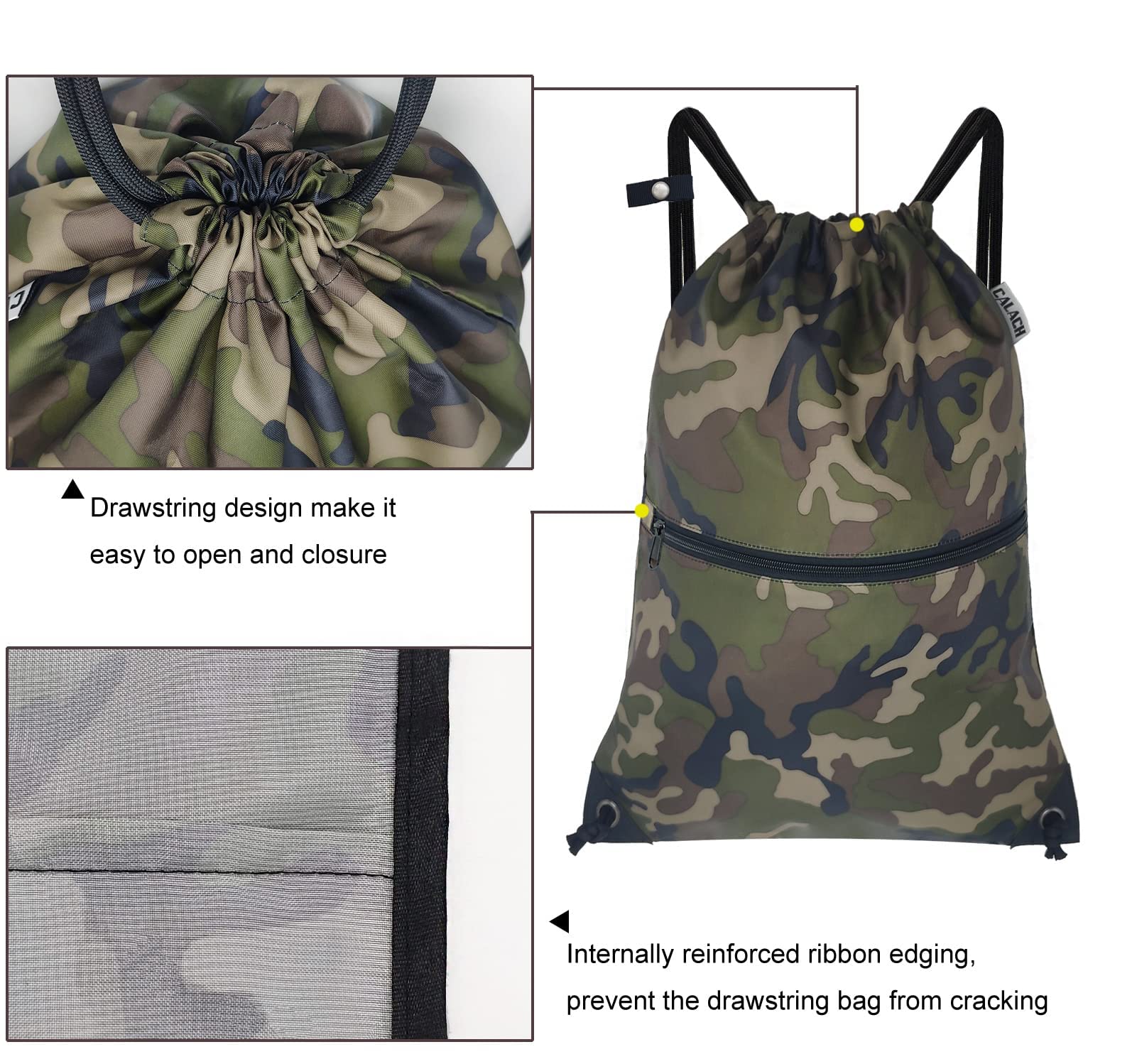 CALACH Large Camo Laundry Bag Backpack + Large Camo Drawstring Bag Backpack Sports Gym Sack