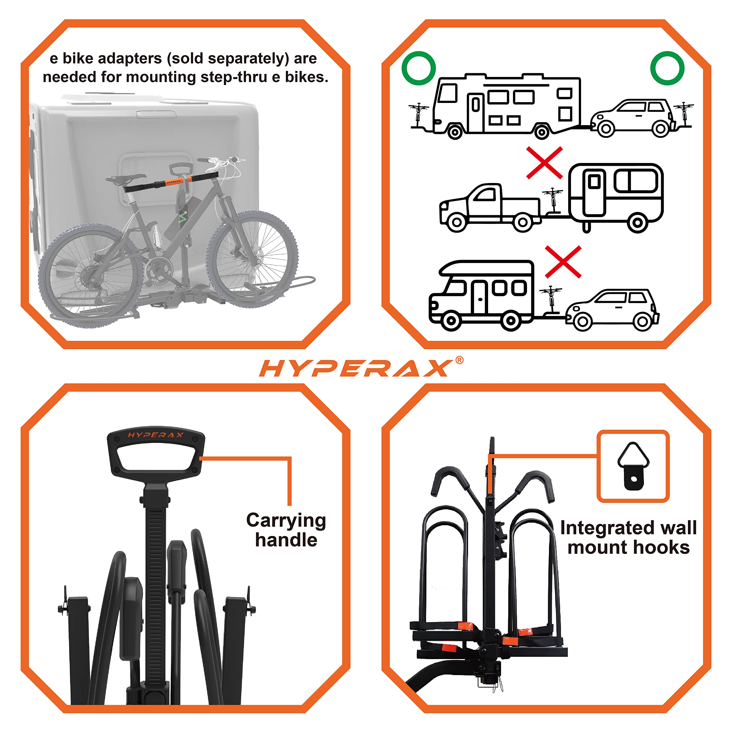 HYPERAX Special Combo - Volt RV with 2 X E-Bike Adapter- Platform Bike Rack for RV, Camper, Motorhome - for 2" Hitch Fits Up to 2 X 70 lbs Bike with Up to 5" Fat Tires