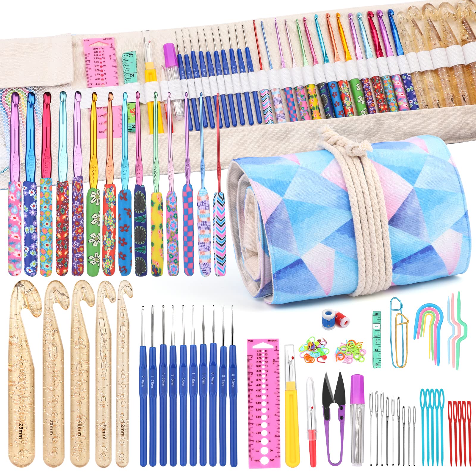 Zlulary 116 PCS Crochet Hooks Sets, Ergonomic Crochet Hooks Kits with Storage Bag and Crochet Needle Accessories, DIY Crochet Needles Kit for Beginners and Experienced Crochet Hook Lovers