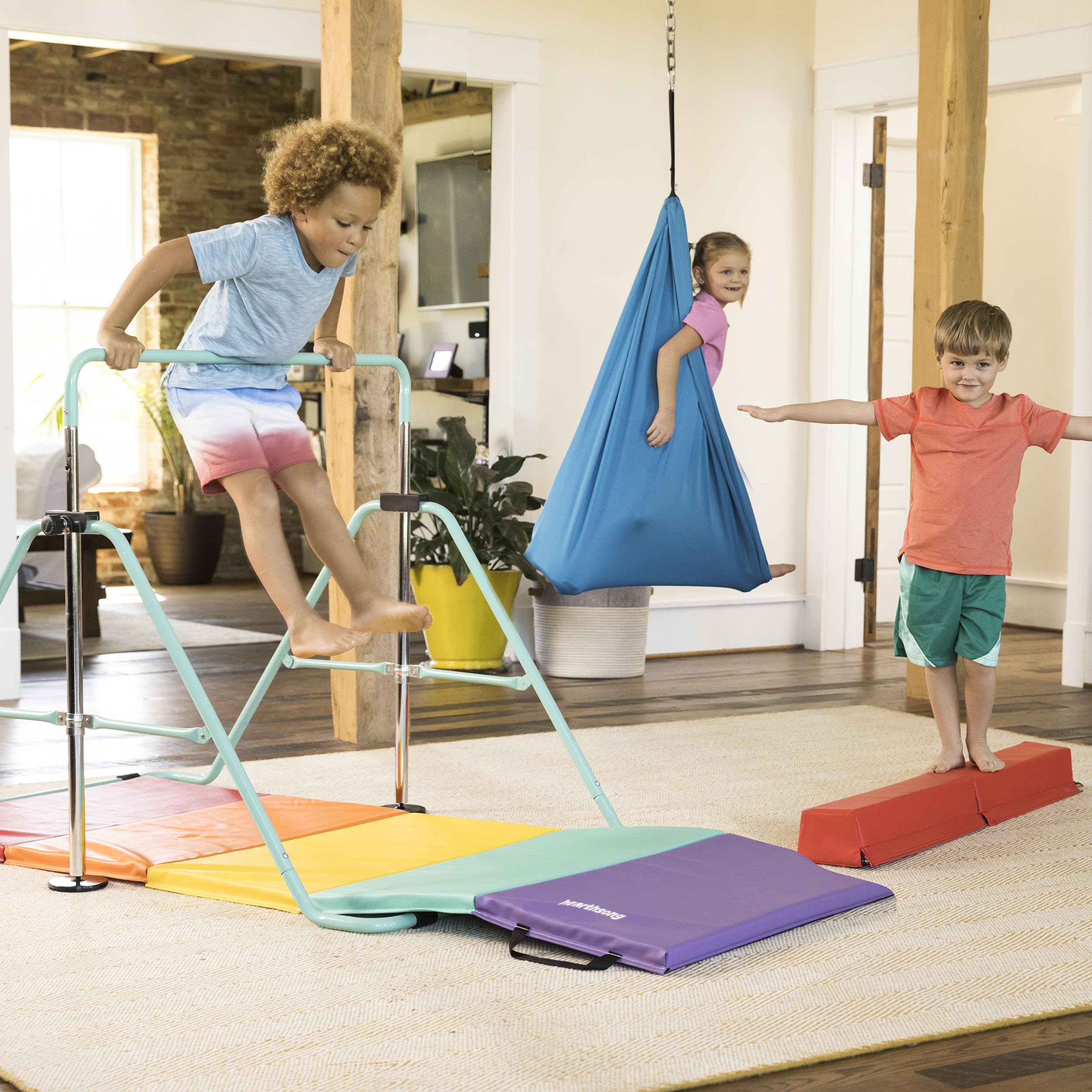 Hearthsong 4-Foot Gymnastics Balance Beam, 24 "L x 5"W x 4"H, Red, 2-Piece Lightweight Foam, Hook and Loop Connectors, Non-Slip Surface, Ages 3 and Up