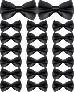 20 pieces bow ties for men, formal satin solid tuxedo bow ties adjustable length pre tied bow ties for wedding celebration(black)