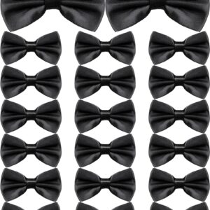 20 Pieces Bow Ties for Men, Formal Satin Solid Tuxedo Bow Ties Adjustable Length Pre Tied Bow Ties for Wedding Celebration(Black)