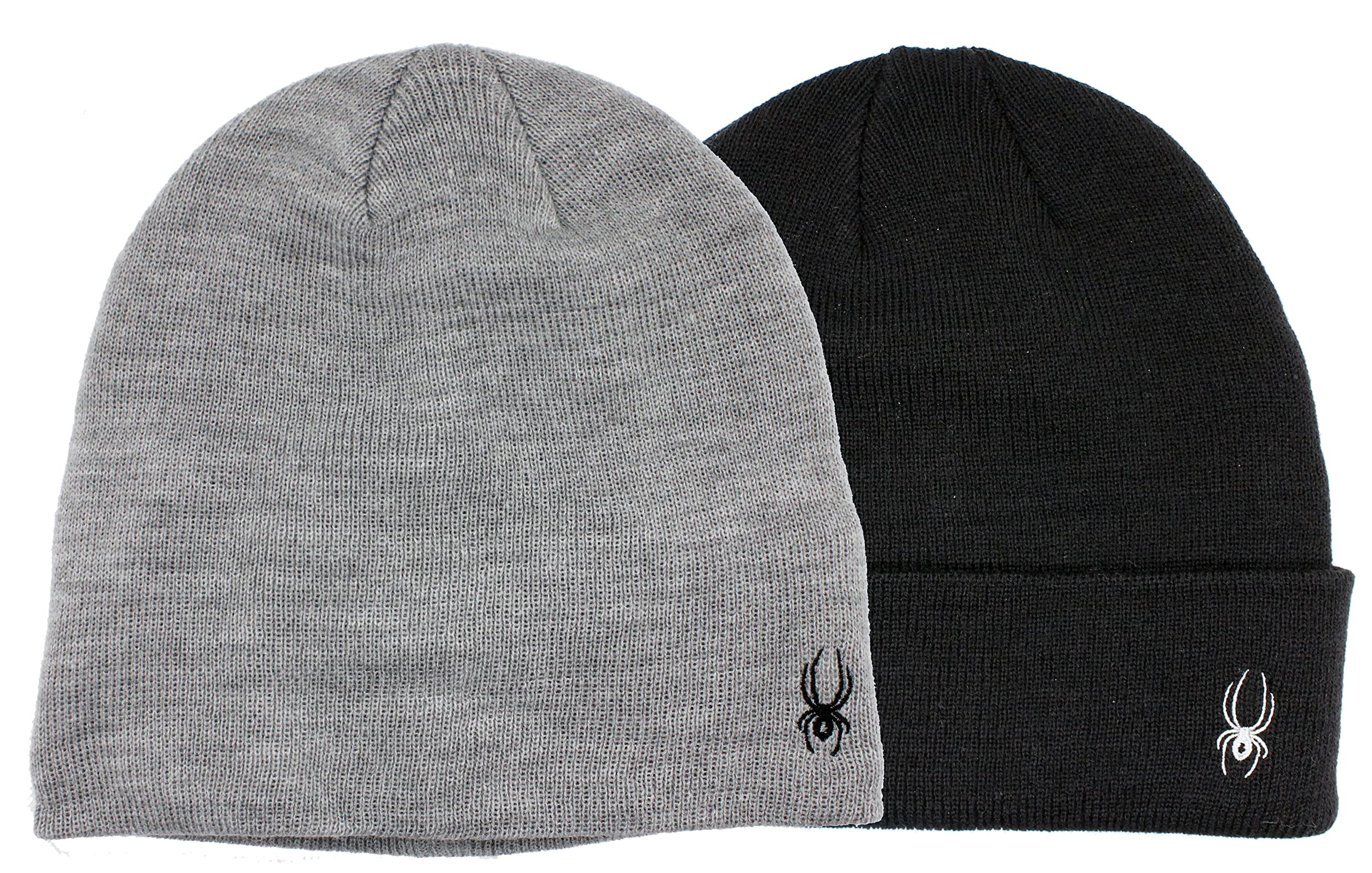 Spyder Wool Blend Beanies Hat for Men & Women | Two Packs with Inner Fleece Lined Headband | Black and Grey | One Size Fit Most