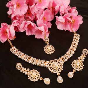 Touchstone Indian jewelry sets for womens bollywood set bridal jewellery necklace earrings artificial accessories faux pearl kundan desi punjabi traditional wedding maang tikka in gold tone for women