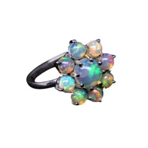 natural ethiopian welo opal flower ring, 925 sterling silver gemstone opal floral ring,wedding/engagement ring (10.5)