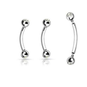 2 Pc Press Fit CZ Balls Internally Threaded Curve Barbells Eyebrow Ring 16g 3/8"