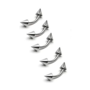 5 pc 16g 1/4" surgical steel spikes end eyebrow rings curved barbells piercing