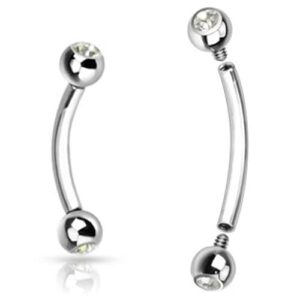 2 pc press fit cz balls internally threaded curve barbells eyebrow ring 16g 3/8"