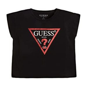 GUESS girls Foil Print Logo Organic Stretch Jersey Short Sleeve T-shirt T Shirt, Black, 8 Years US