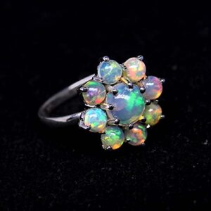 Natural Ethiopian Welo Opal Flower Ring, 925 Sterling Silver Gemstone Opal floral ring,Wedding/Engagement ring (10.5)