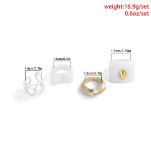 JWICOS 4Pcs White Fashion Finger Rings Joint Knuckle Rings Set Fashion Minimalist Resin Acrylic Round Rings for Women