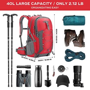 Maelstrom Hiking Backpack,Camping Backpack,40L Waterproof Hiking Daypack with Rain Cover,Lightweight Travel Backpack,Red