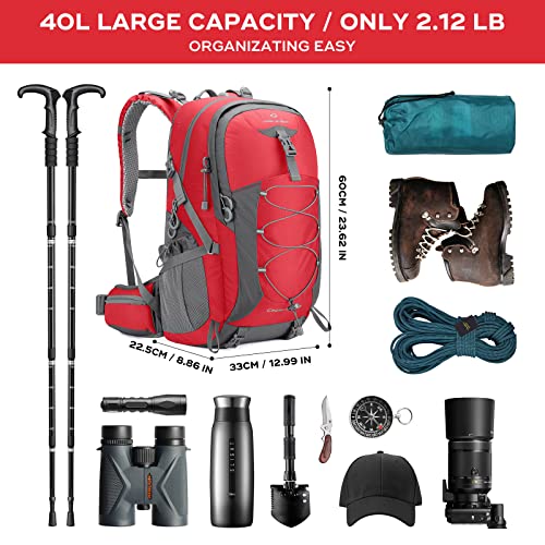 Maelstrom Hiking Backpack,Camping Backpack,40L Waterproof Hiking Daypack with Rain Cover,Lightweight Travel Backpack,Red