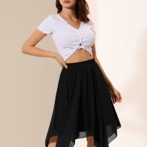 Allegra K Women's Elastic Waist Chiffon Handkerchief Hem Midi Skirt Medium Black