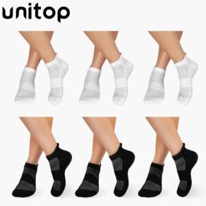 unitop Socks for Sweaty Feet Solid Color Cushioned Athletic Socks Black&White S