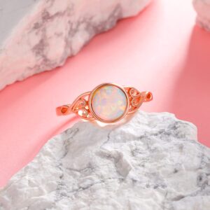 Gemsme 925 Sterling Silver Ring for Women 14K Rose Gold Plated 6MM Round Cut Created Opal White Opal Band Rings Engagement Promise Ring Jewelry Size 5