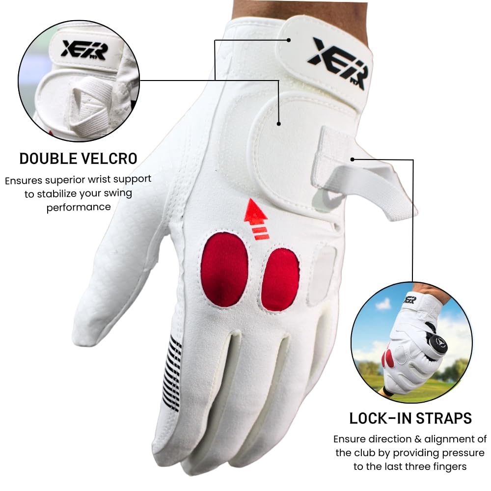 XEIRPRO Golf Grip Trainer Glove - Golf Grip Training Aid Made for Fixing Slice & Elimating Hook - Optimal Grip with 100% AAA Synthetic Tacky Leather Golf Gloves (Men's X-Large, Left)