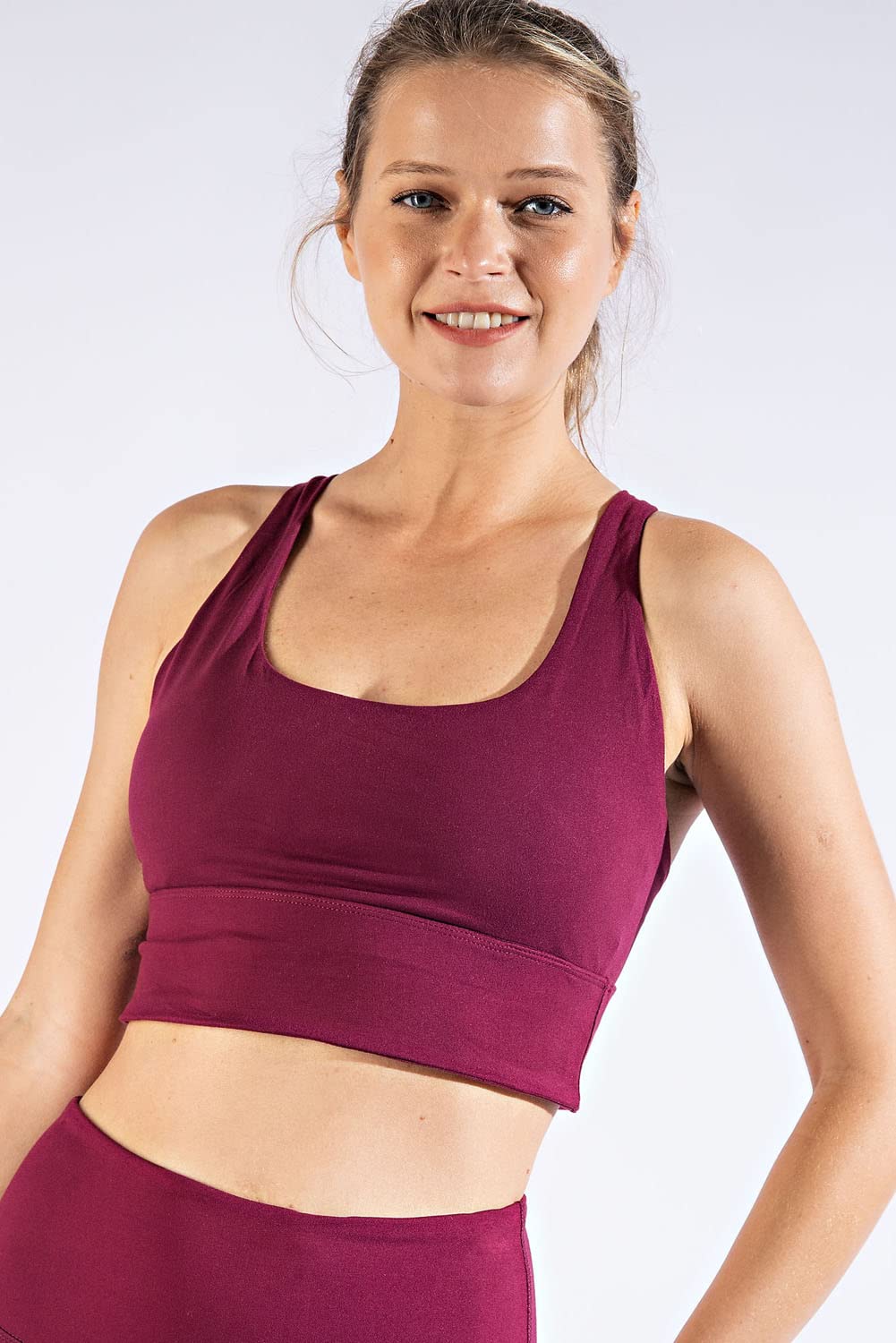 Hype Up Women's Strappy Crisscross Back Medium Support Sports Bra with Removable Cups (S-3X) Burgundy