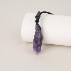 COAI Leather Cord Healing Crystal Raw Amethyst Necklace