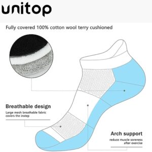 unitop Socks for Sweaty Feet Solid Color Cushioned Athletic Socks Black&White S