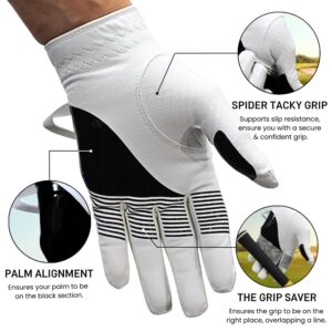 XEIRPRO Golf Grip Trainer Glove - Golf Grip Training Aid Made for Fixing Slice & Elimating Hook - Optimal Grip with 100% AAA Synthetic Tacky Leather Golf Gloves (Men's X-Large, Left)