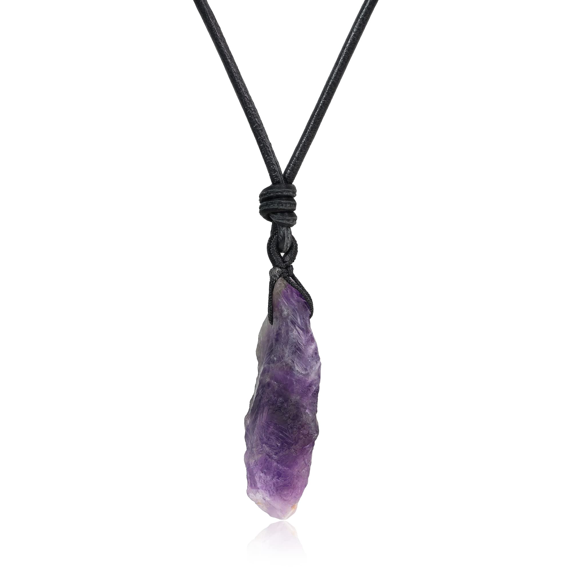 COAI Leather Cord Healing Crystal Raw Amethyst Necklace