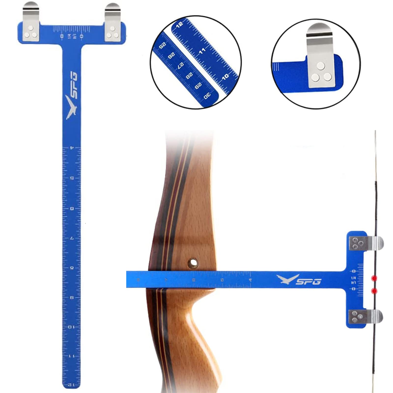 SOPOGER Archery Bow Square T Shape Bow Square Ruler Bowstring Measurement Tool Bow Turning Kit for Recurve Bow and Compound Bow Accessories (Blue)