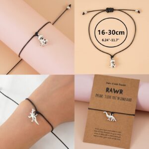 Pingyongchang 3Pcs Friendship Dinosaur Bracelet Set with Message Card Make a Wish Adjustable Bracelet Tyrannosaurus Handmade Bracelet Simple Women Jewelry Gifts