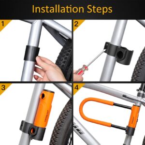 INTEKIN Bike U Lock Heavy Duty Bike Lock Bicycle Lock, 16mm U Lock and 5ft Length Security Cable with Sturdy Mounting Bracket for Bicycle, Motorcycle and More, Orange, Large