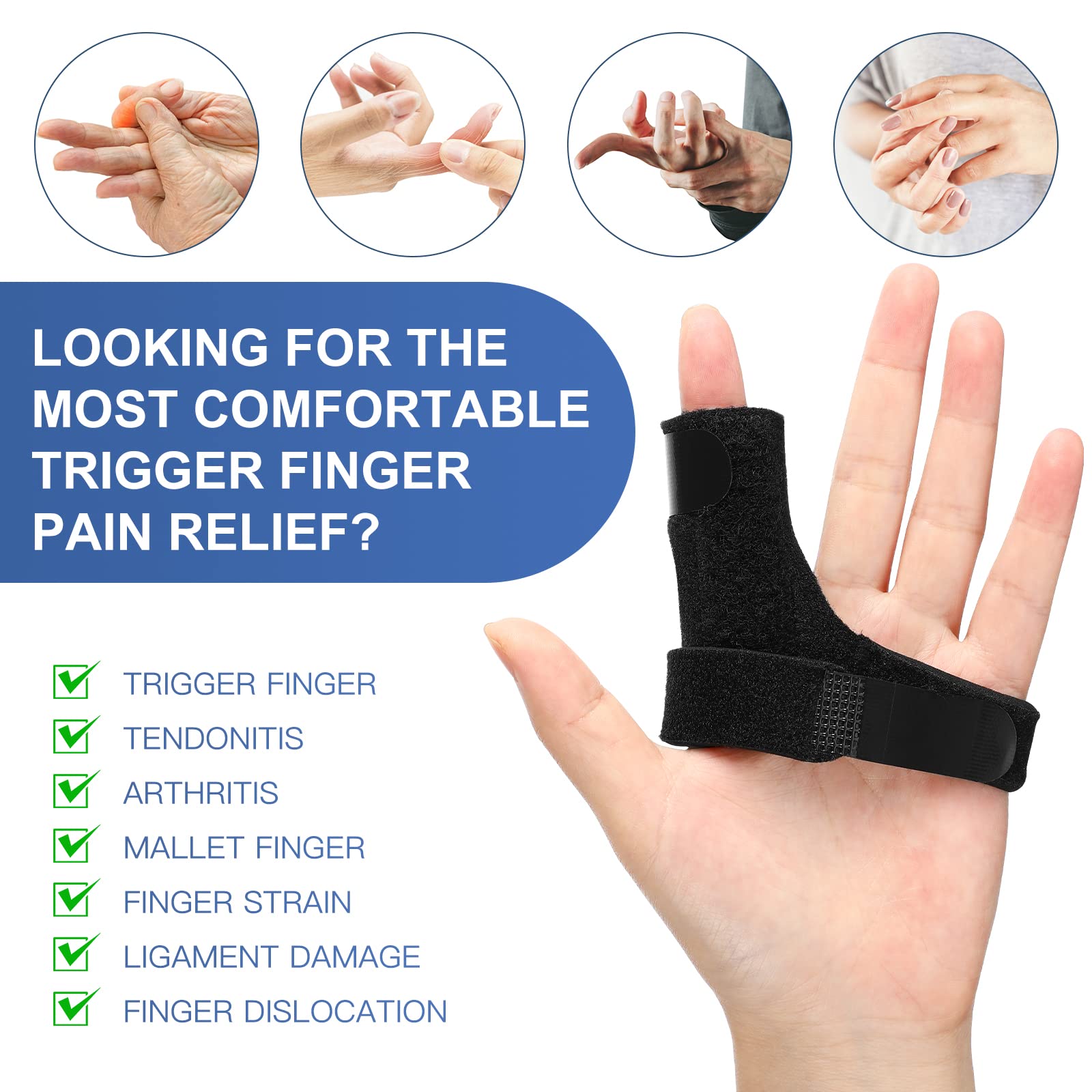 Trigger Finger Splint Knuckle Brace: 2 Pieces Adjustable Finger Padded Straightener for Right and Left Hand Index Middle Ring Pinky Support for Alleviating Finger Locking Popping Bending Stiffness