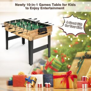 Giantex 10-in-1 Multi Game Table, Combo Game Table Set w/Hockey, Foosball Pool Ping-Pong Chess Cards Checkers Bowling, Shuffleboard, Backgammon, Adult Size Foosball Table for Game Room, Family